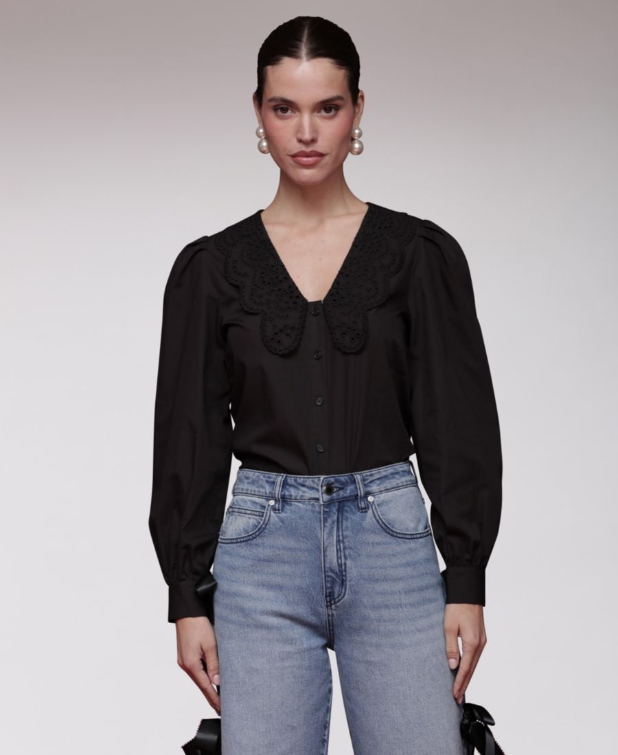 Женская вышитая тканая блузка с V-образным вырезом Avec Les Filles, Black
Женская вышитая тканая блузка с V-образным вырезом Avec Les Filles, Black