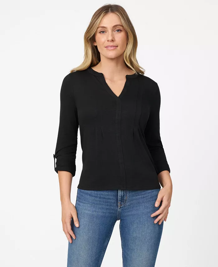 Женская блузка с защипами и плиссировкой Henley Cable & Gauge, черный 
Женская блузка с защипами и плиссировкой Henley Cable & Gauge, черный