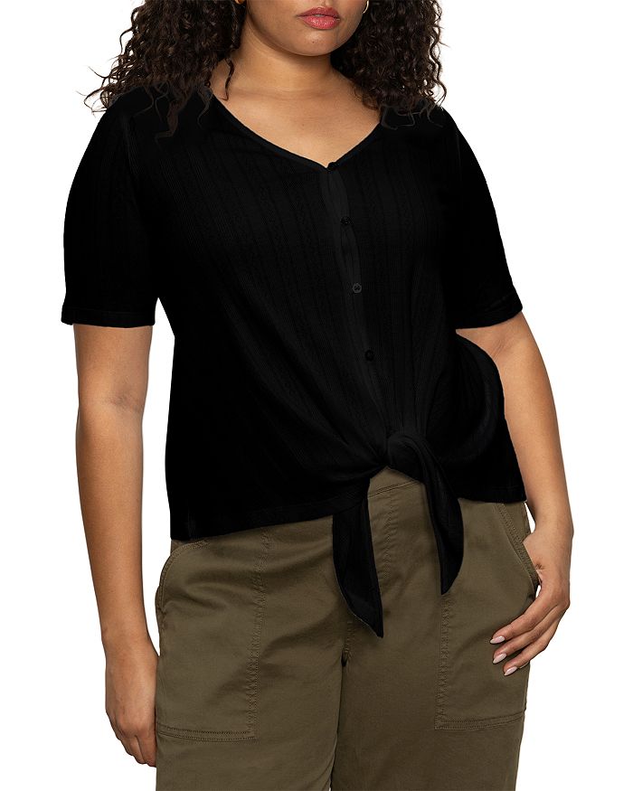 Футболка с ажурной вязкой и завязками Plus Pointelle Sanctuary, черный 
Футболка с ажурной вязкой и завязками Plus Pointelle Sanctuary, черный