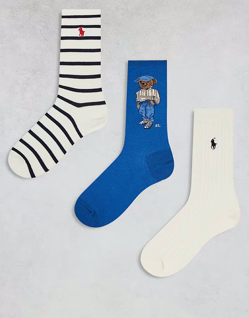 Polo Ralph Lauren 3 пары носков с медведем, полосатыми и косичками синего и кремового цветов
Polo Ralph Lauren 3 пары носков с медведем, полосатыми и косичками синего и кремового цветов