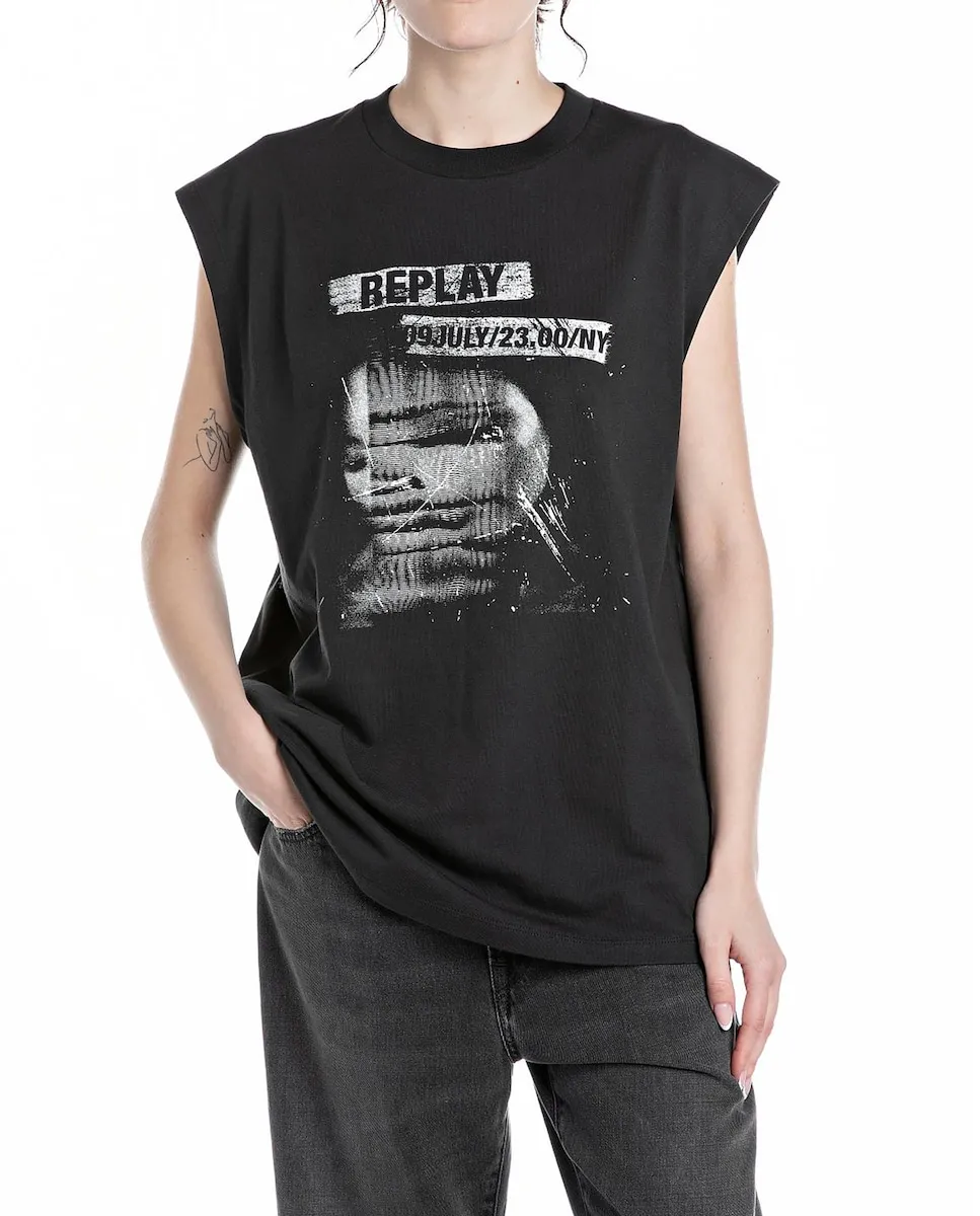 Женская футболка без рукавов с круглым вырезом Replay, черный
Женская футболка без рукавов с круглым вырезом Replay, черный