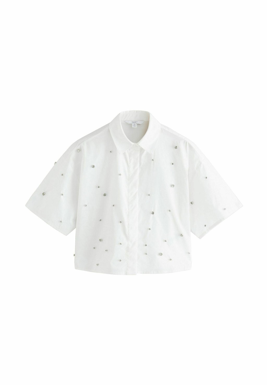 Блузка на пуговицах SHORT SLEEVE GEM EMBELLISHED BOXY Next, белый 
Блузка на пуговицах SHORT SLEEVE GEM EMBELLISHED BOXY Next, белый