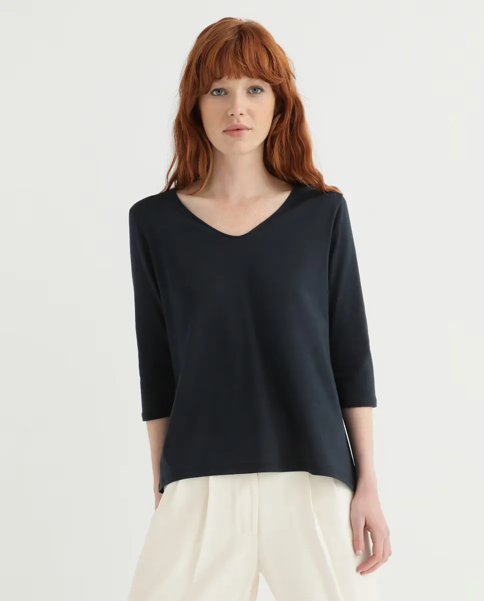 Женская футболка с рукавами 3/4 и V-образным вырезом Guitare, темно-синий
Женская футболка с рукавами 3/4 и V-образным вырезом Guitare, темно-синий