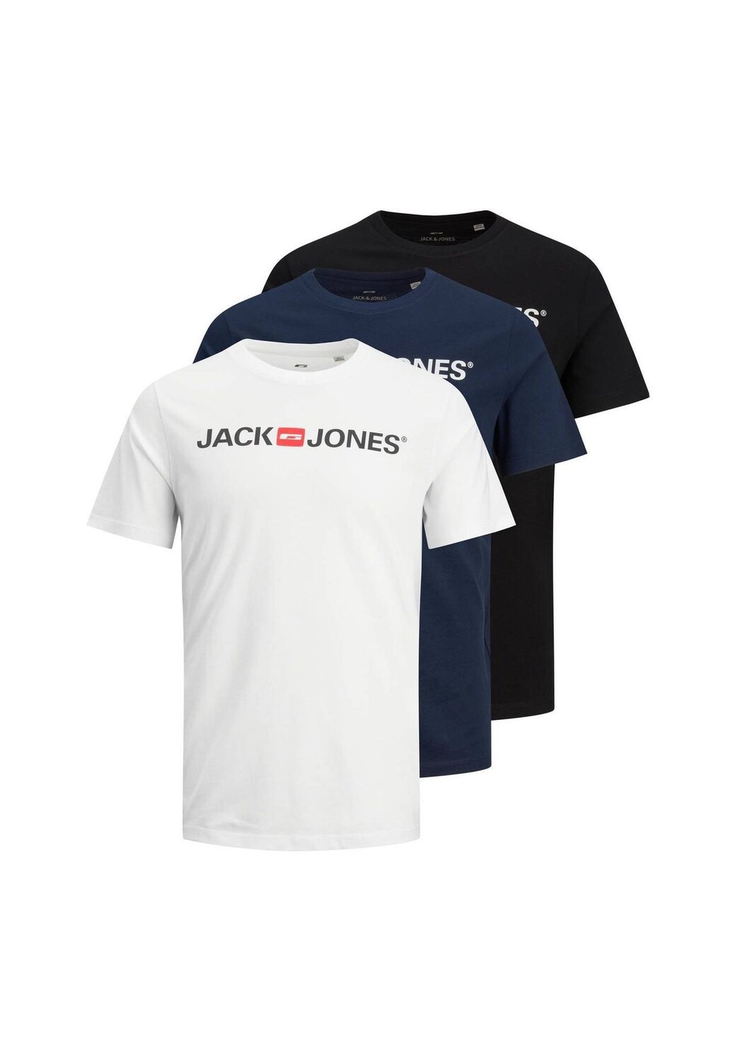 Мужская футболка, 3 шт. в упаковке — JJECORP LOGO TEE CREW NECK, принт с логотипом, хлопок JACK & JONES, цвет Marineblau Schwarz