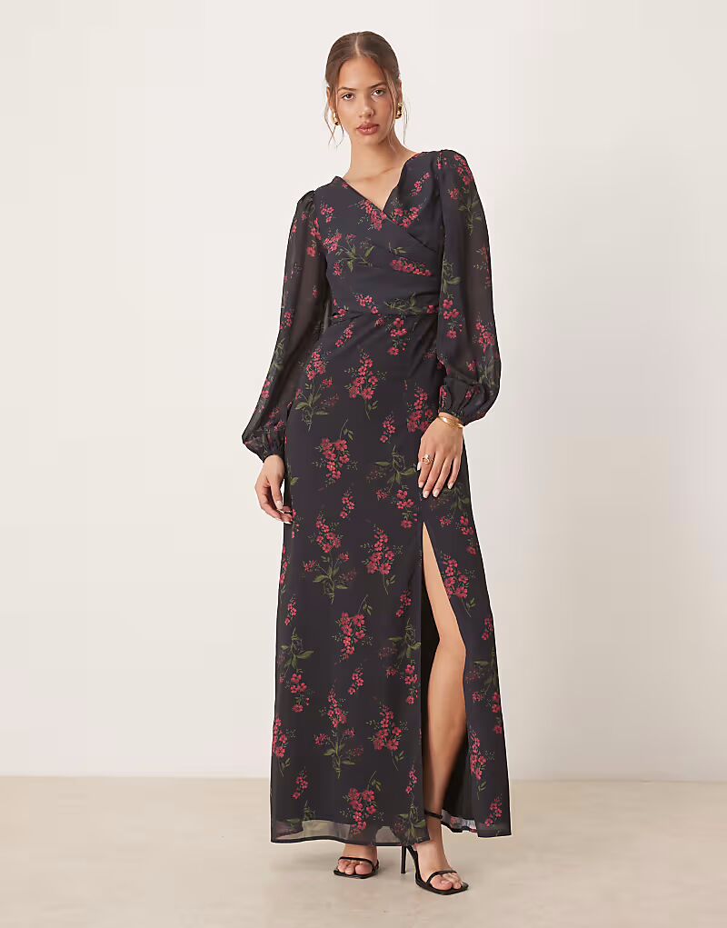 Платье макси Floral с имитацией запаха и длинными рукавами, черное Anaya
Платье макси Floral с имитацией запаха и длинными рукавами, черное Anaya