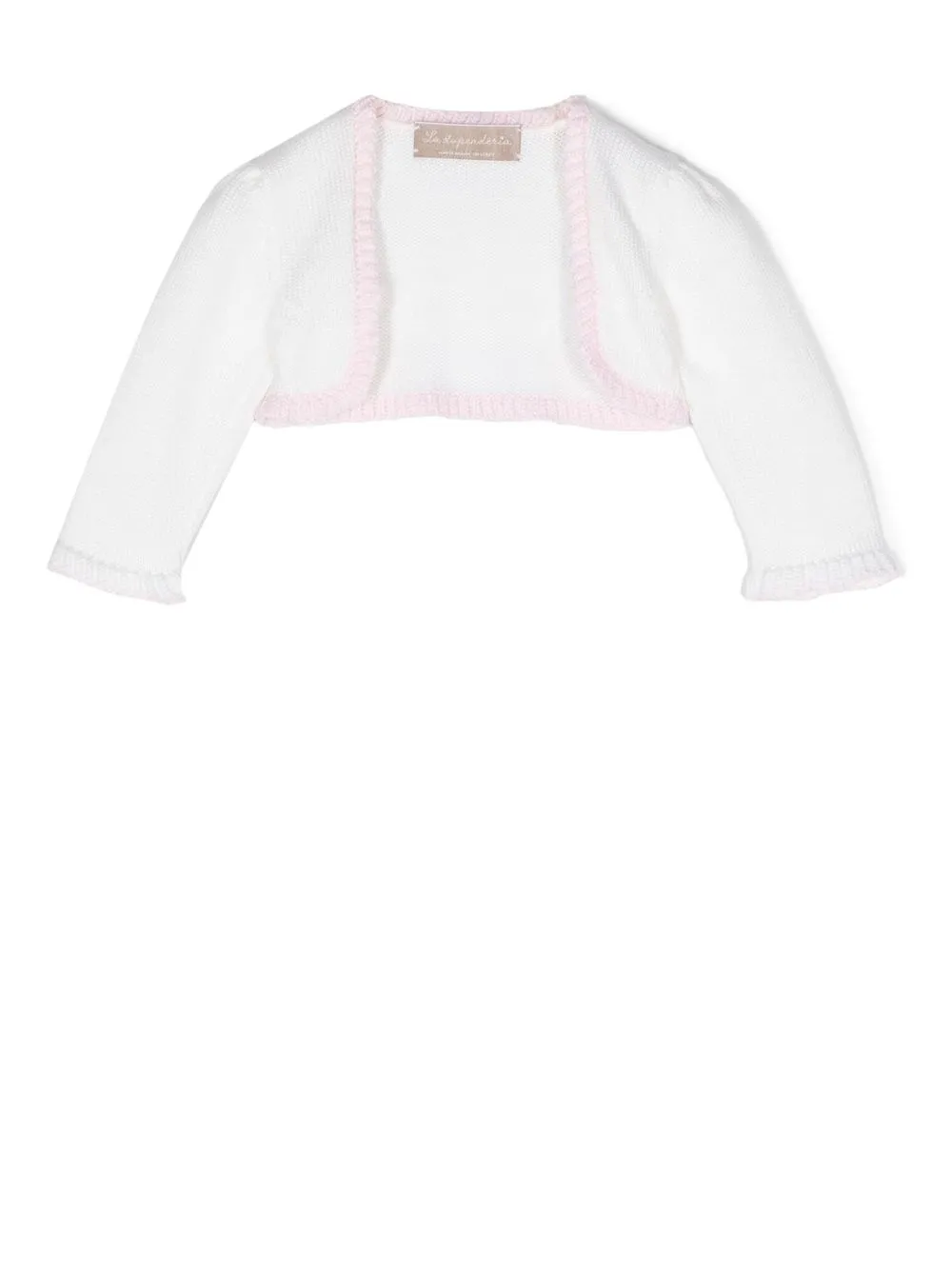 Укороченный кардиган с оборками La Stupenderia, нейтральный 
Укороченный кардиган с оборками La Stupenderia, нейтральный