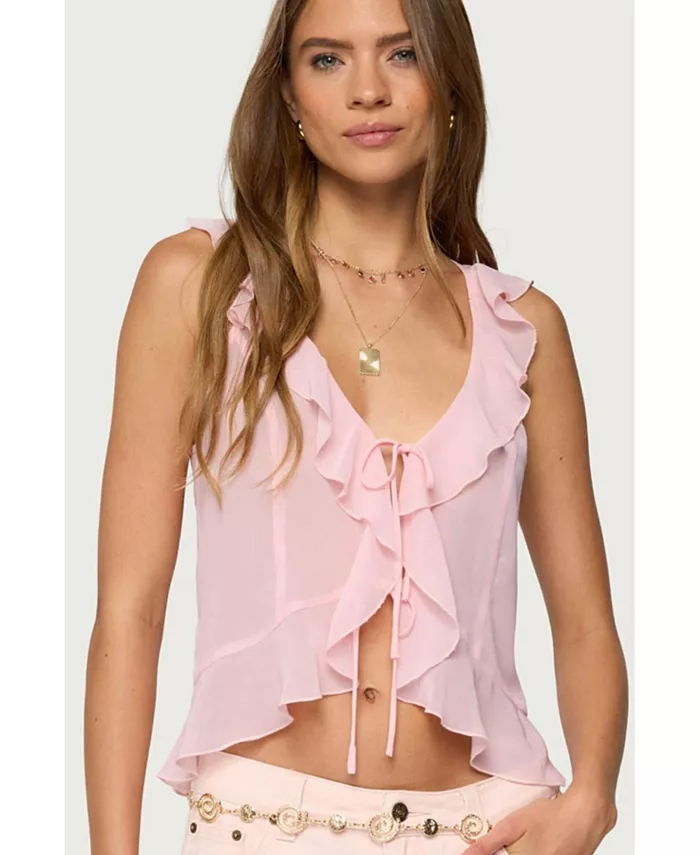 Женский топ Roxan с рюшами и завязкой спереди Edikted, розовый
Женский топ Roxan с рюшами и завязкой спереди Edikted, розовый