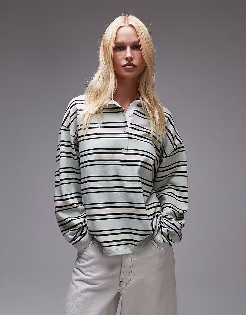 Футболка-поло Topshop в полоску с длинным рукавом для регби фисташкового цвета
Футболка-поло Topshop в полоску с длинным рукавом для регби фисташкового цвета