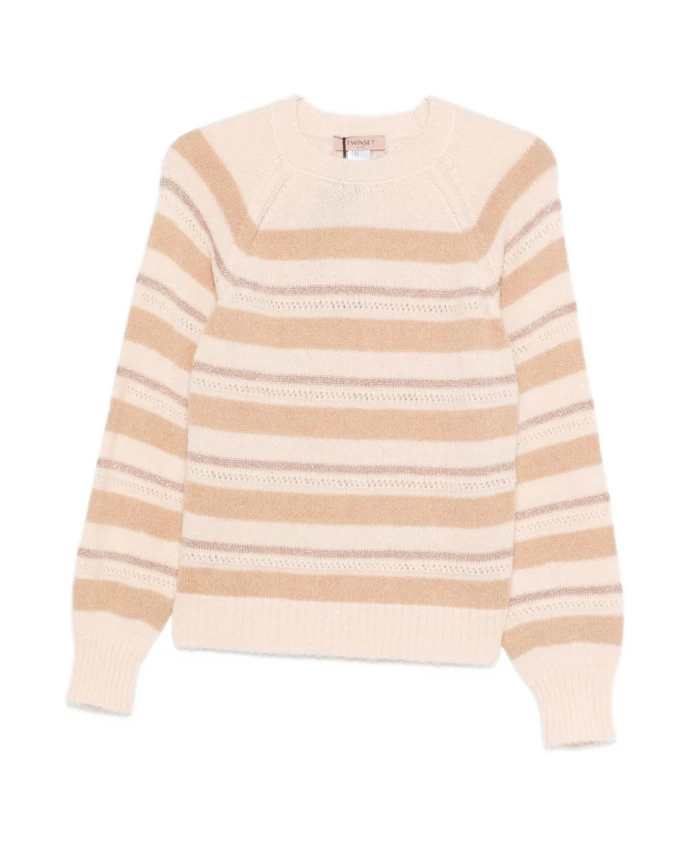 Бежевый пуловер из люрекса в горизонтальную полоску Twinset, бежевый
Бежевый пуловер из люрекса в горизонтальную полоску Twinset, бежевый