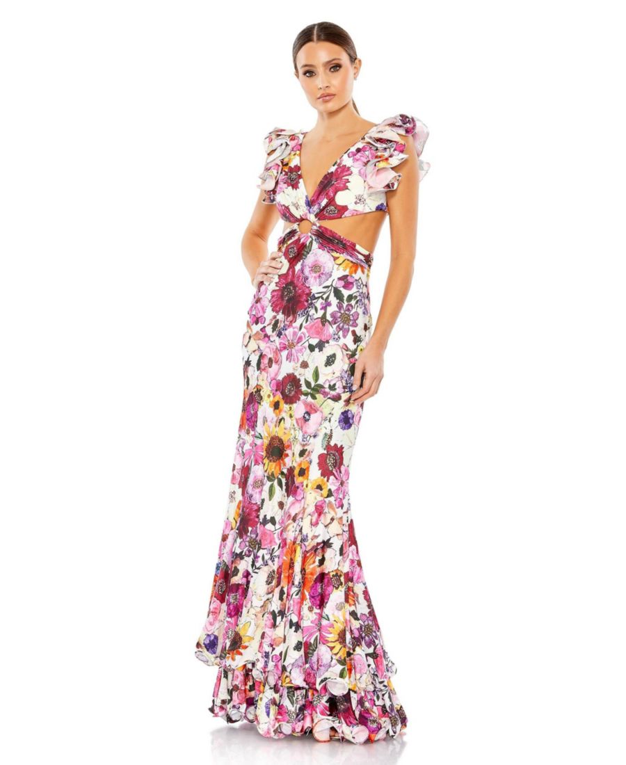 Женское платье с цветочным принтом, оборками на плечах и вырезами Mac Duggal, White multi
Женское платье с цветочным принтом, оборками на плечах и вырезами Mac Duggal, White multi