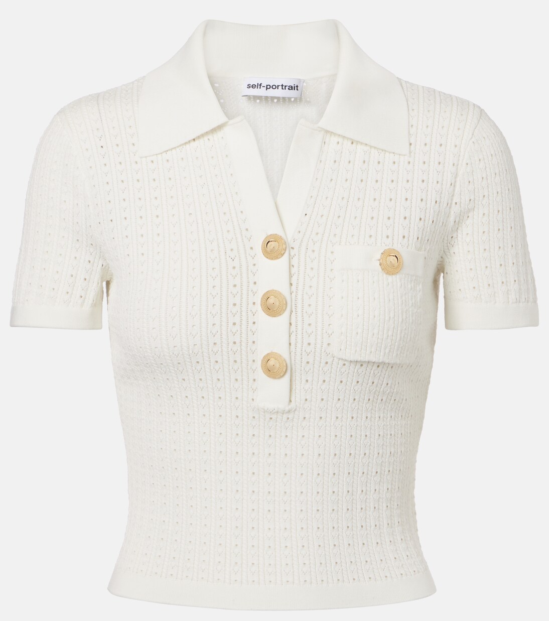 Поло с ажурной вязкой Self-Portrait, белый
Поло с ажурной вязкой Self-Portrait, белый