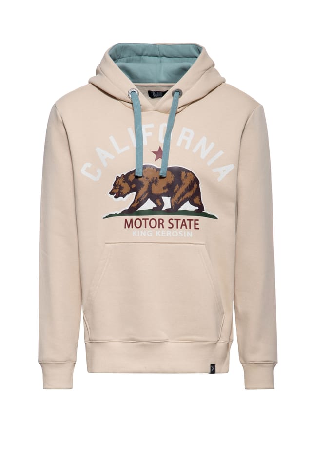 Толстовка с капюшоном California Motor State с начесом внутри King Kerosin, бежевый 
Толстовка с капюшоном California Motor State с начесом внутри King Kerosin, бежевый
