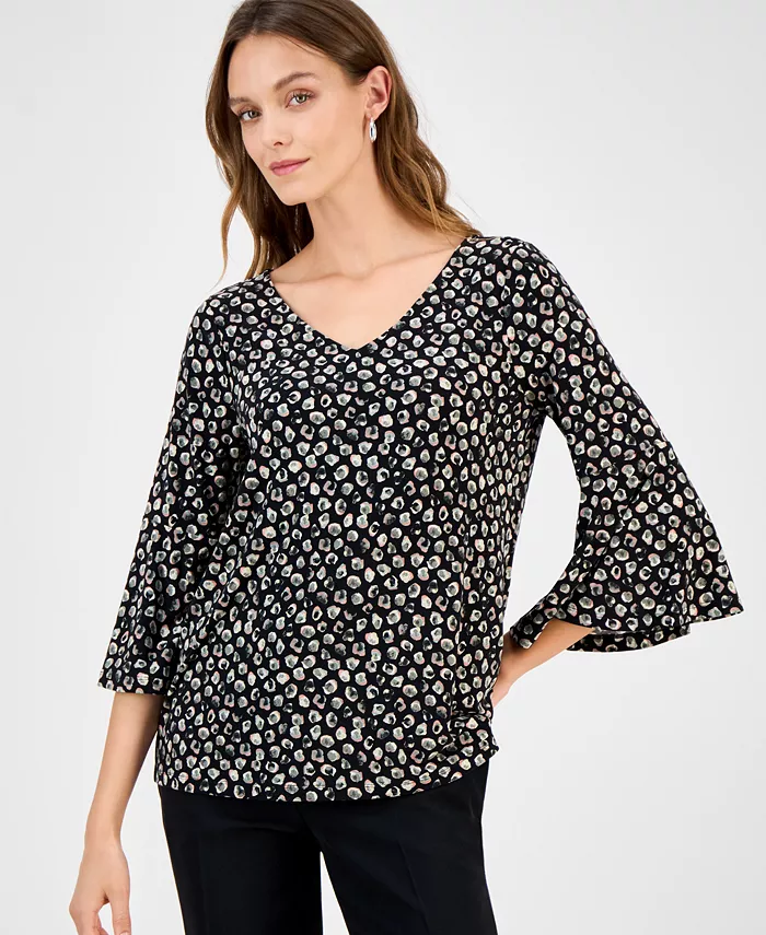 Женская блузка с V-образным вырезом и расклешенными рукавами, принт Kasper, зеленый
Женская блузка с V-образным вырезом и расклешенными рукавами, принт Kasper, зеленый