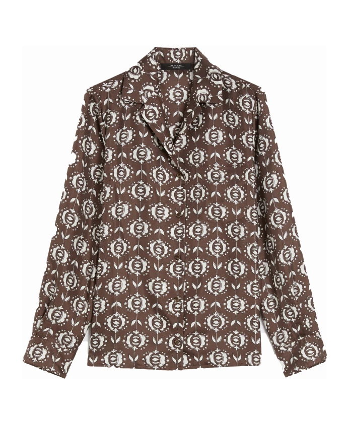 Шелковая рубашка в пижамном стиле с принтом. Weekend Max Mara, коричневый
Шелковая рубашка в пижамном стиле с принтом. Weekend Max Mara, коричневый