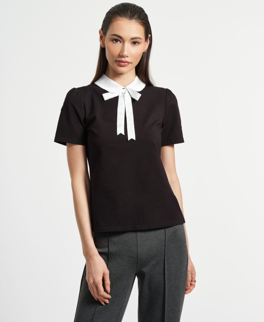 Женская атласная футболка с бантом на воротнике в стиле Питера Пэна Isaac Mizrahi, Black/white
Женская атласная футболка с бантом на воротнике в стиле Питера Пэна Isaac Mizrahi, Black/white