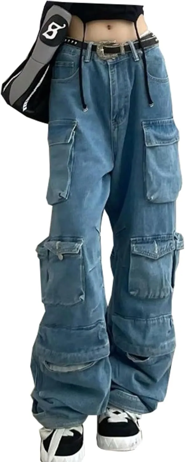 Женские джинсы Y2k в стиле карго с высокой талией и широкими штанинами
Женские джинсы Y2k в стиле карго с высокой талией и широкими штанинами