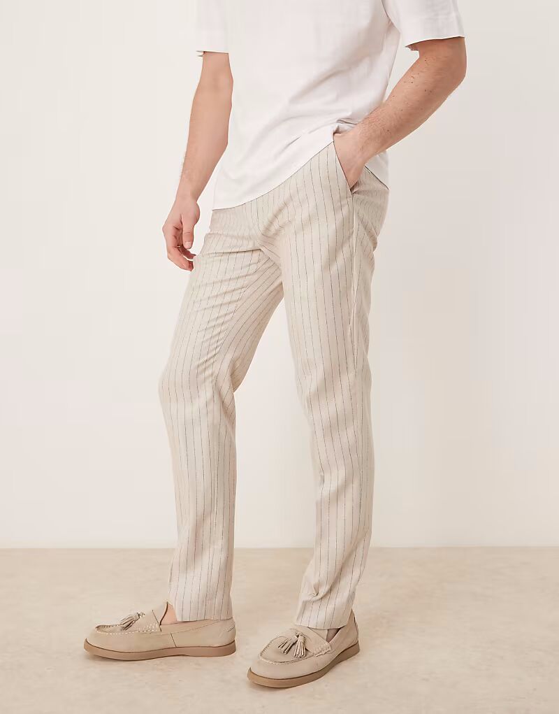 Узкие брюки из льняной смеси в кремовую тонкую полоску Asos Design
Узкие брюки из льняной смеси в кремовую тонкую полоску Asos Design