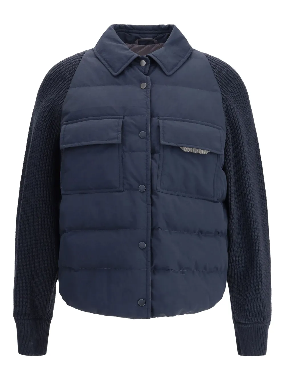 Утепленная трикотажная куртка с рукавами Brunello Cucinelli, синий
Утепленная трикотажная куртка с рукавами Brunello Cucinelli, синий