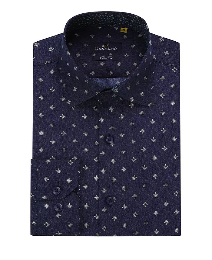 Мужская деловая рубашка с длинным рукавом и геометрическим узором на пуговицах Azaro Uomo, синий 
Мужская деловая рубашка с длинным рукавом и геометрическим узором на пуговицах Azaro Uomo, синий