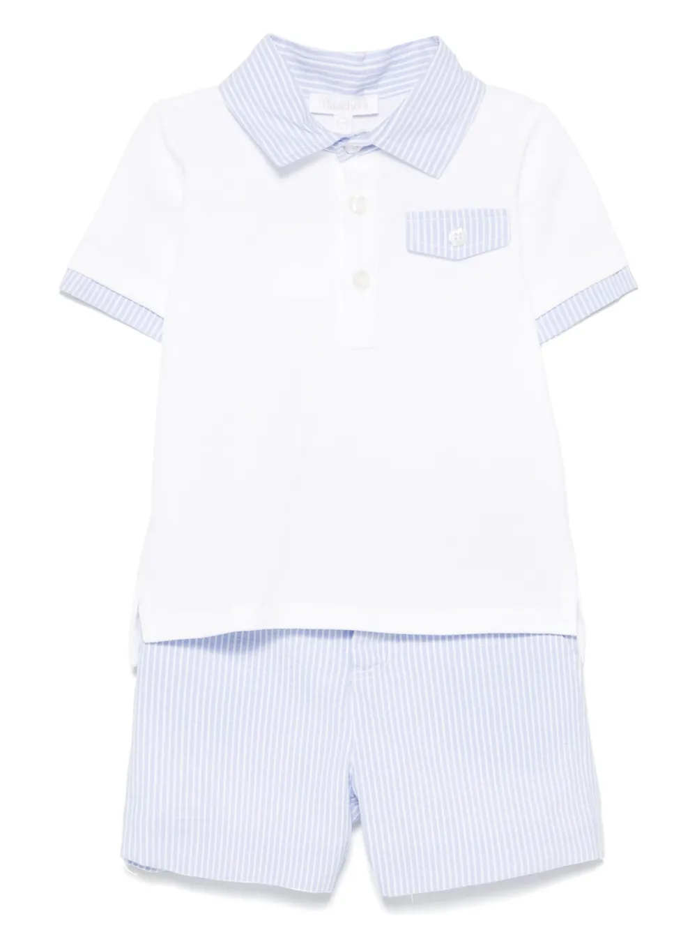 Комплект из рубашки поло и шортов в тонкую полоску Patachou, синий
Комплект из рубашки поло и шортов в тонкую полоску Patachou, синий