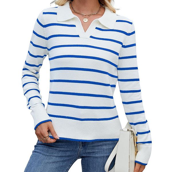 Женский полосатый свитер с длинным рукавом и воротником-поло Clearflower, Blue
Женский полосатый свитер с длинным рукавом и воротником-поло Clearflower, Blue