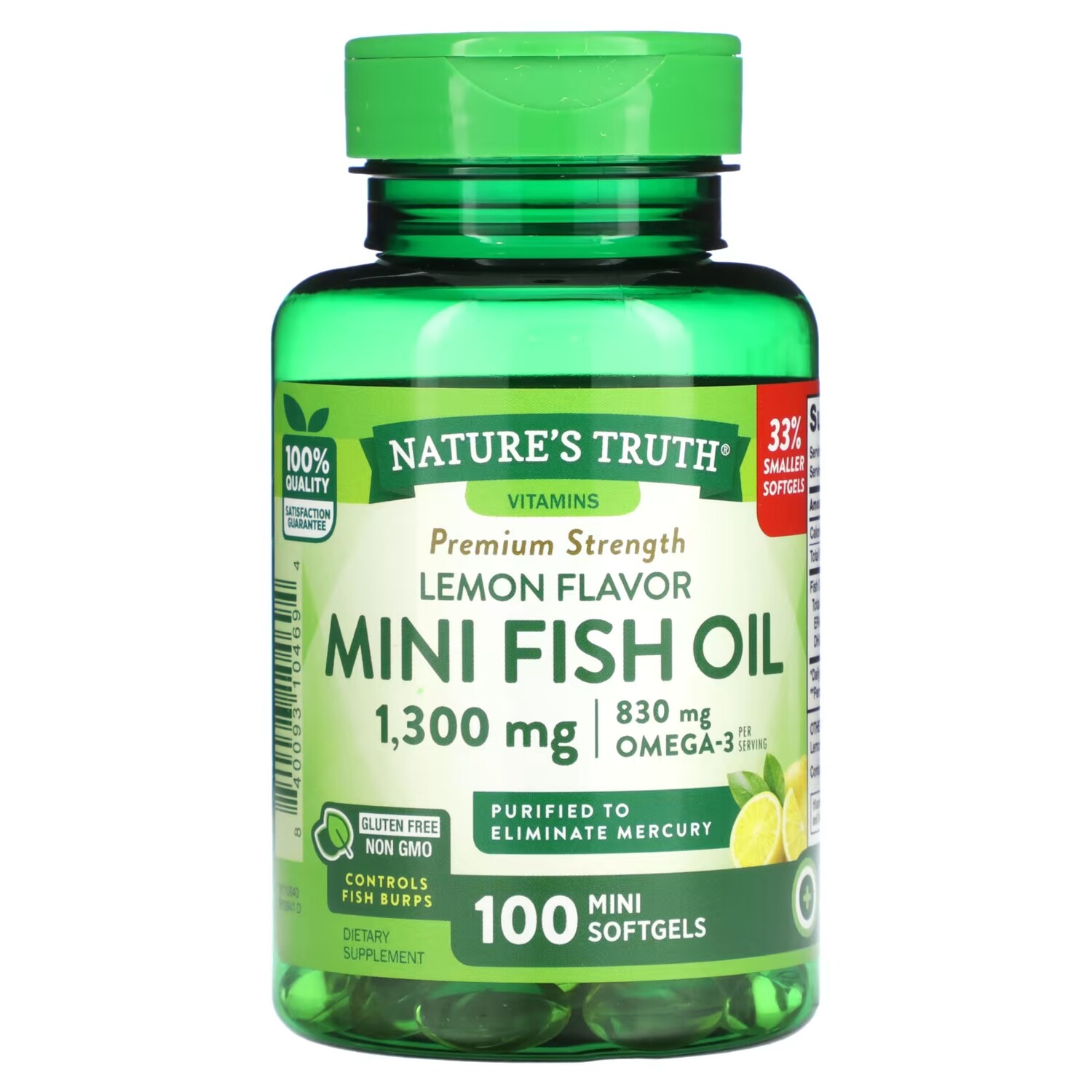 Добавка Nature's Truth Mini Fish Oil Premium Strength Lemon 1300 мг, 100 мини-желатиновых капсул
Добавка Nature's Truth Mini Fish Oil Premium Strength Lemon 1300 мг, 100 мини-желатиновых капсул