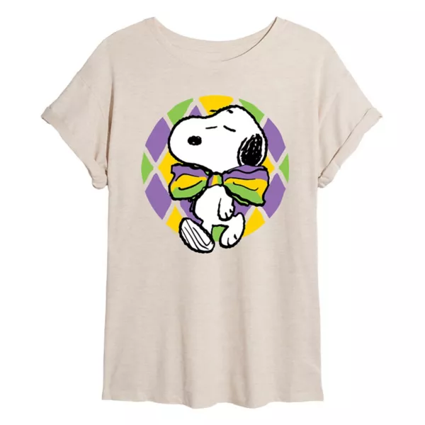 Футболка размера «оверсайз» для вечеринки «Марди Гра» с изображением Снупи и арахиса Licensed Character, бежевый 
Футболка размера «оверсайз» для вечеринки «Марди Гра» с изображением Снупи и арахиса Licensed Character, бежевый