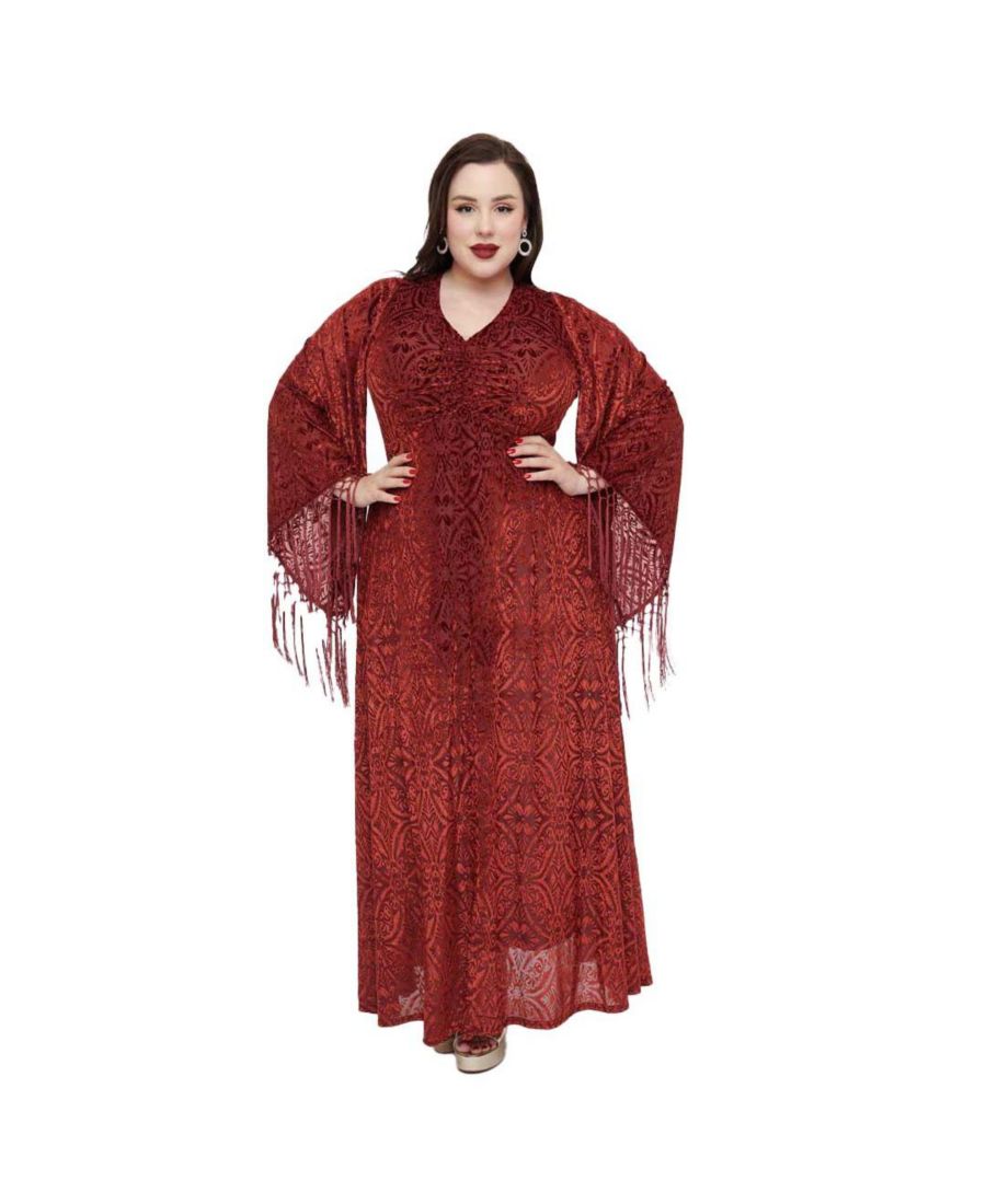 Длинное платье-макси с бахромой, рукавами-колоколами и сборками, больших размеров Smak Parlour, Burgundy
Длинное платье-макси с бахромой, рукавами-колоколами и сборками, больших размеров Smak Parlour, Burgundy