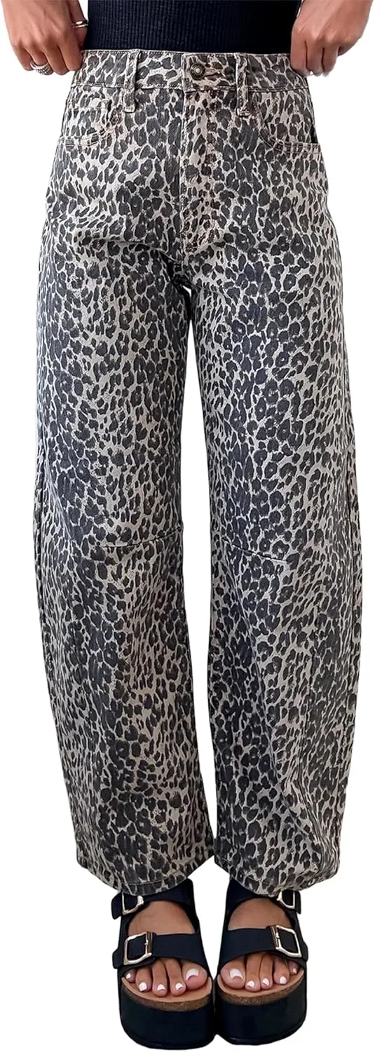 Джинсы для женщин черные с леопардовым принтом high waist barrel Loricete
Джинсы для женщин черные с леопардовым принтом high waist barrel Loricete