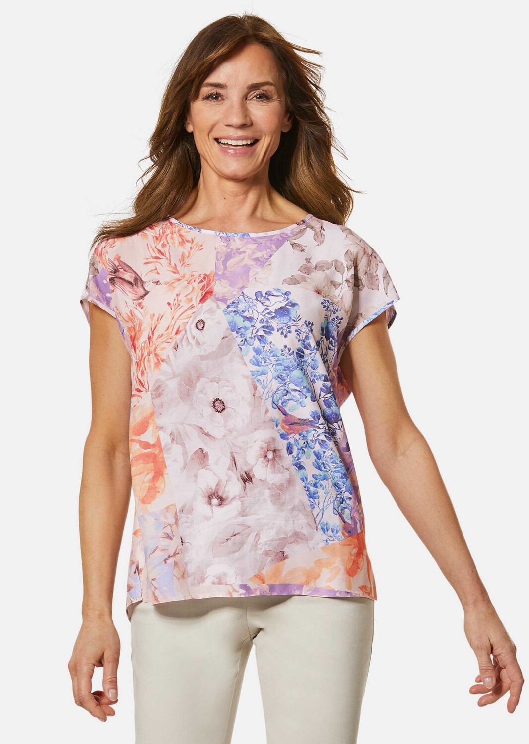 Блуза GOLDNER Druck mit leichtem Glanz, цвет flieder/apricot/gemustert 
Блуза GOLDNER Druck mit leichtem Glanz, цвет flieder/apricot/gemustert