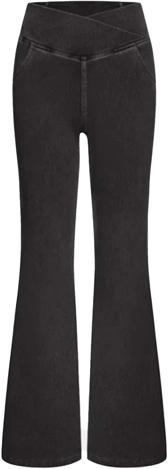 Женские расклешенные джинсы с высокой талией и карманами
Женские расклешенные джинсы с высокой талией и карманами