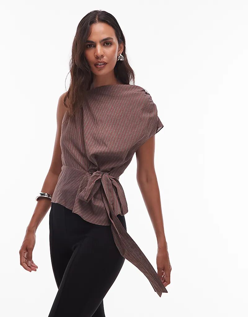 Топ Topshop с драпированным воротником в шоколадную полоску — часть комплекта 
Топ Topshop с драпированным воротником в шоколадную полоску — часть комплекта