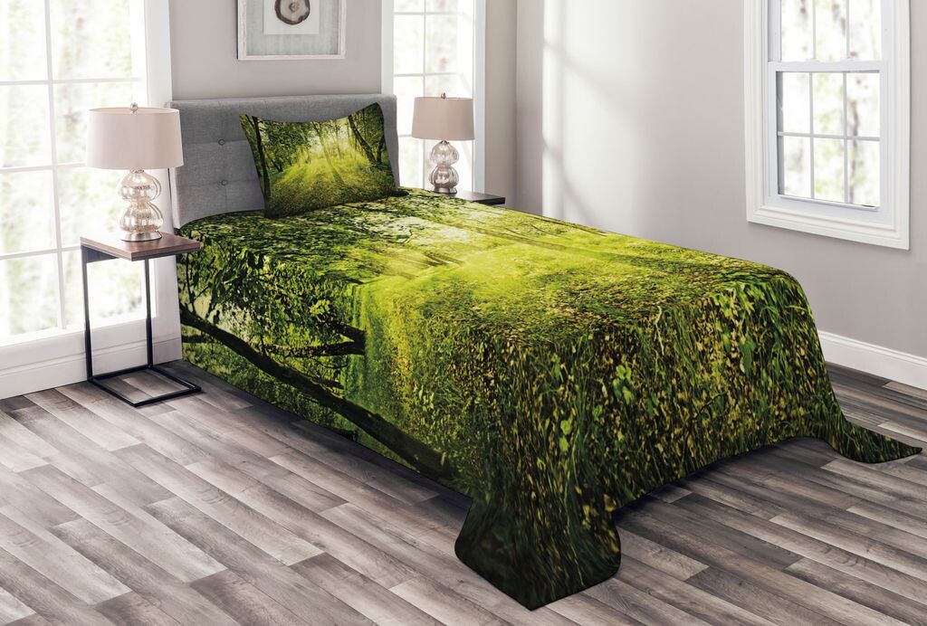 Комплект покрывала ABAKUHAUS Forest, Scenic Morning in Nature, комплект с моющимися наволочками, для односпальных кроватей 170 x 220 см, зеленый
Комплект покрывала ABAKUHAUS Forest, Scenic Morning in Nature, комплект с моющимися наволочками, для односпальных кроватей 170 x 220 см, зеленый