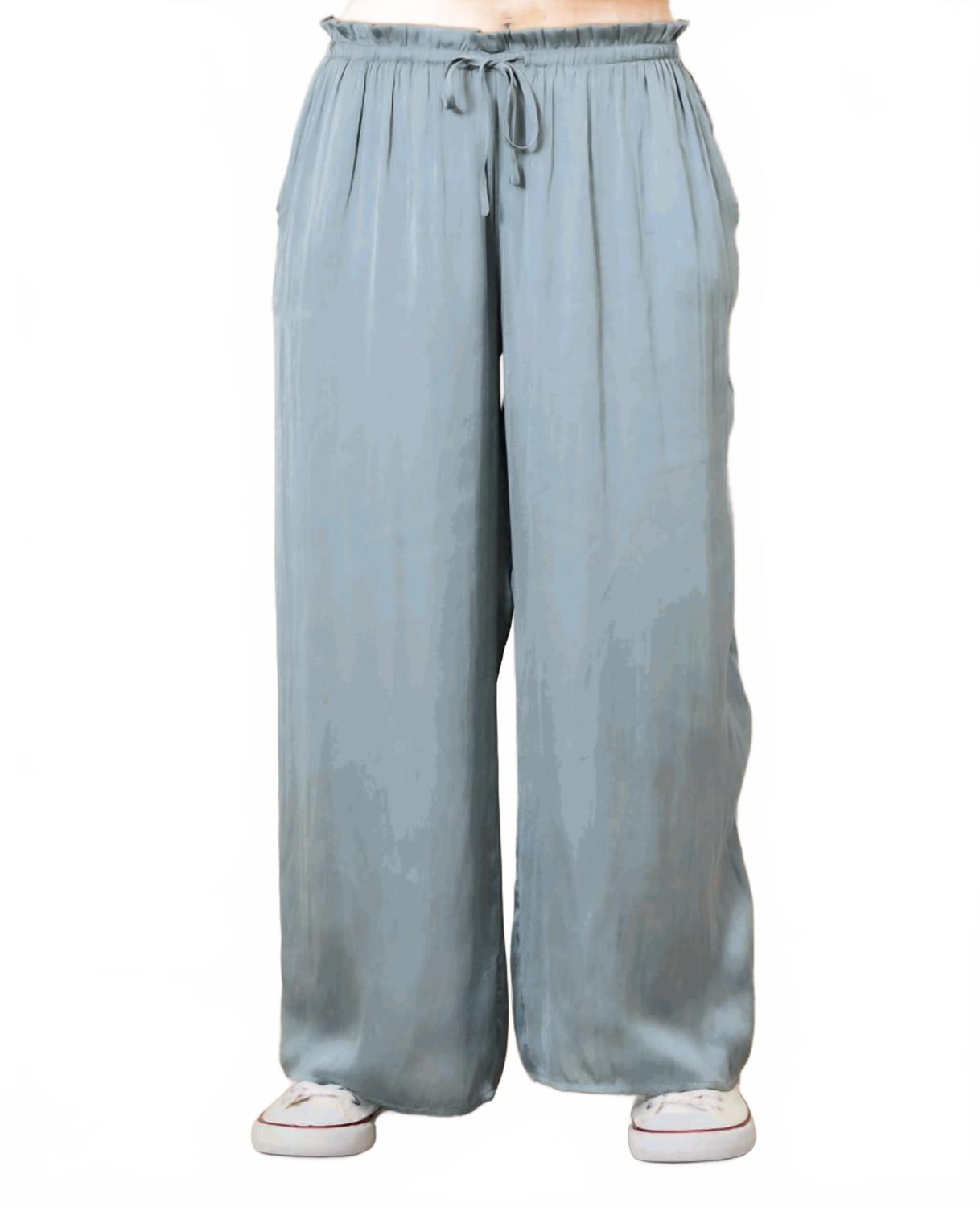 Шелковистые атласные летние брюки для отдыха в серо-голубом цвете Wasabi + mint
Шелковистые атласные летние брюки для отдыха в серо-голубом цвете Wasabi + mint