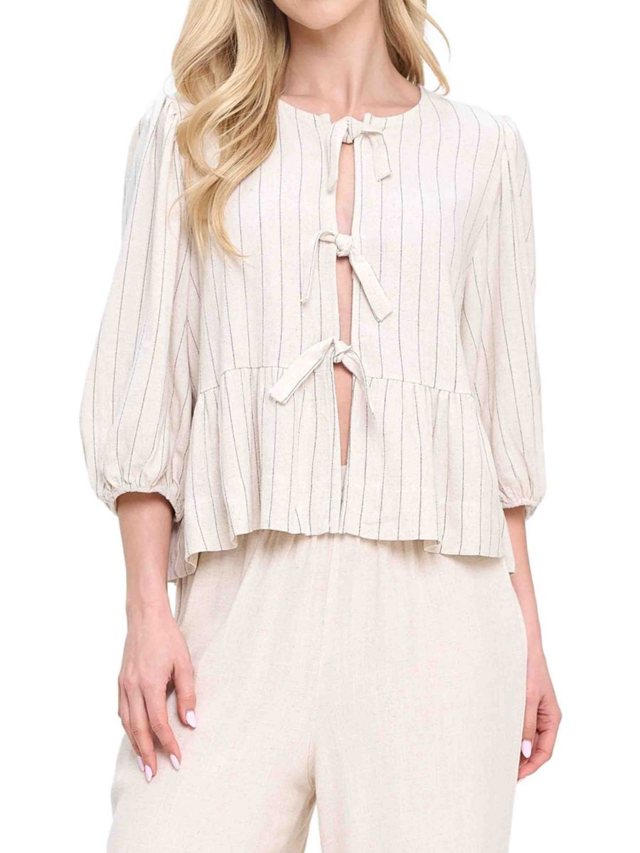 Полосатый льняной топ с завязками спереди Renee C., цвет Linen
Полосатый льняной топ с завязками спереди Renee C., цвет Linen