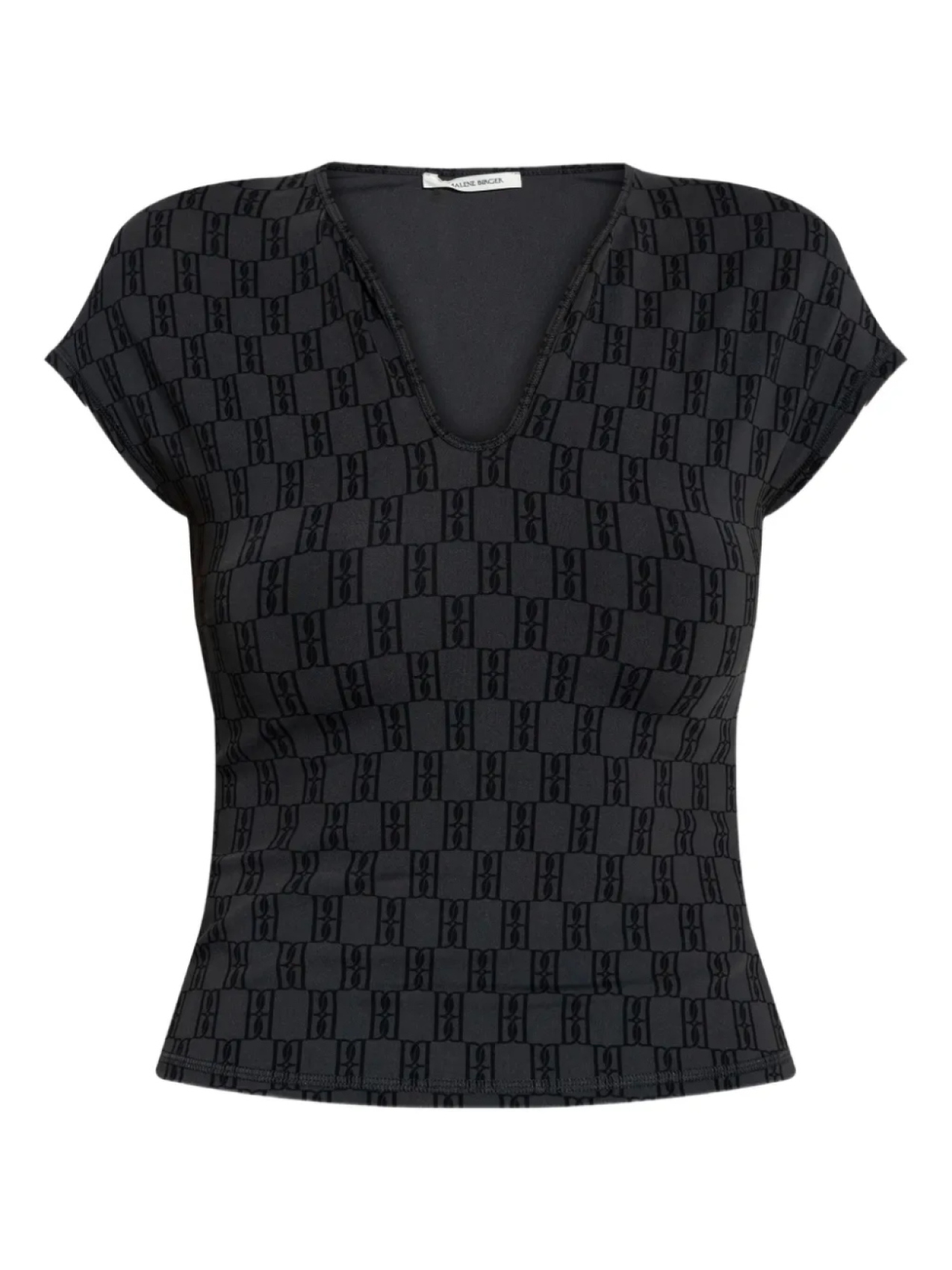 Топ с V-образным вырезом и узором-монограммой Venazia By Malene Birger, черный
Топ с V-образным вырезом и узором-монограммой Venazia By Malene Birger, черный