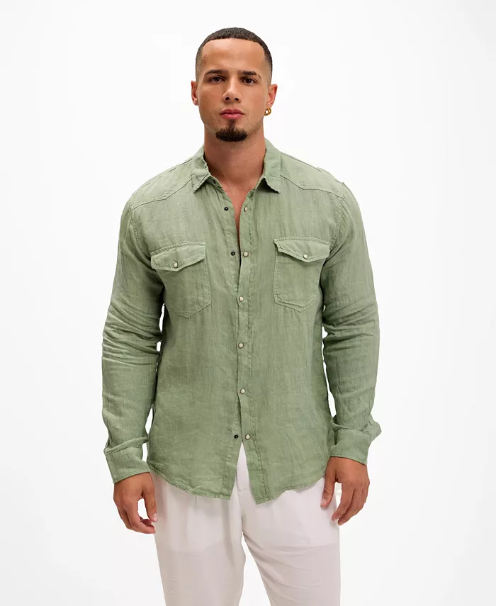 Мужская приталенная вестерн-рубашка с кнопками из льна Ron Tomson, зеленый
Мужская приталенная вестерн-рубашка с кнопками из льна Ron Tomson, зеленый