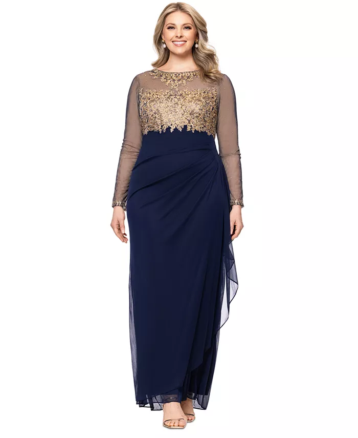 Платье с вышивкой и эффектом иллюзии больших размеров XSCAPE, синий
Платье с вышивкой и эффектом иллюзии больших размеров XSCAPE, синий