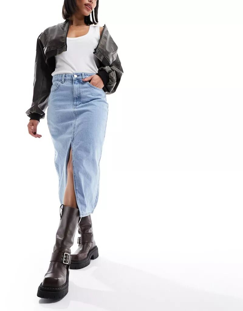 ONLY – джинсовая юбка миди голубого цвета с разрезом спереди
ONLY – джинсовая юбка миди голубого цвета с разрезом спереди