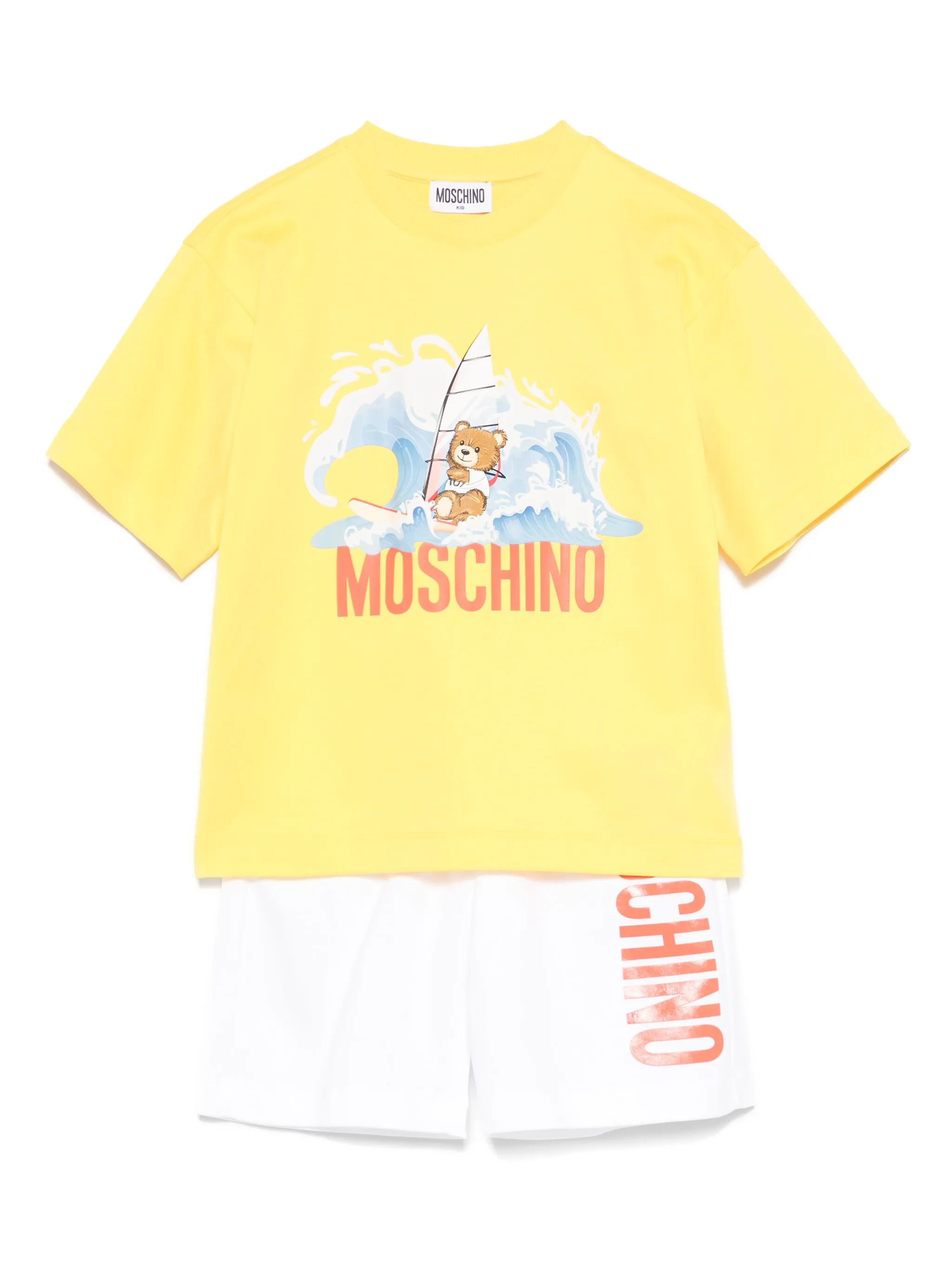Комплект из футболки и шортов с логотипом Moschino Kids, белый
Комплект из футболки и шортов с логотипом Moschino Kids, белый