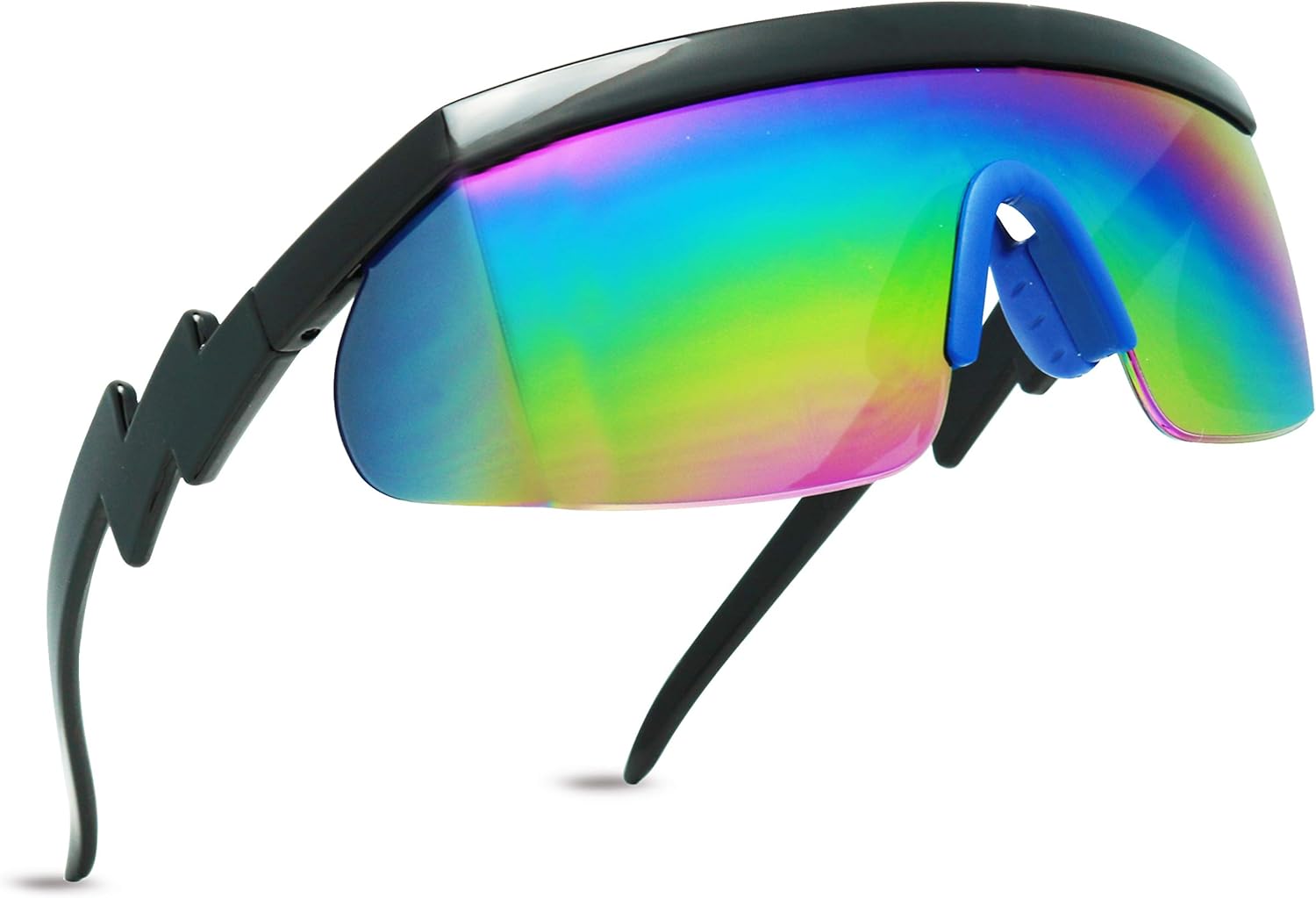 Спортивные солнцезащитные очки ShadyVEU с полуободковой оправой, неоновыми радужными зеркальными линзами, черными полуободковыми дужками в стиле зигзаг и синими носовыми упорами, Black Frame With Blue Nose Pads
Спортивные солнцезащитные очки ShadyVEU с полуободковой оправой, неоновыми радужными зеркальными линзами, черными полуободковыми дужками в стиле зигзаг и синими носовыми упорами, Black Frame With Blue Nose Pads