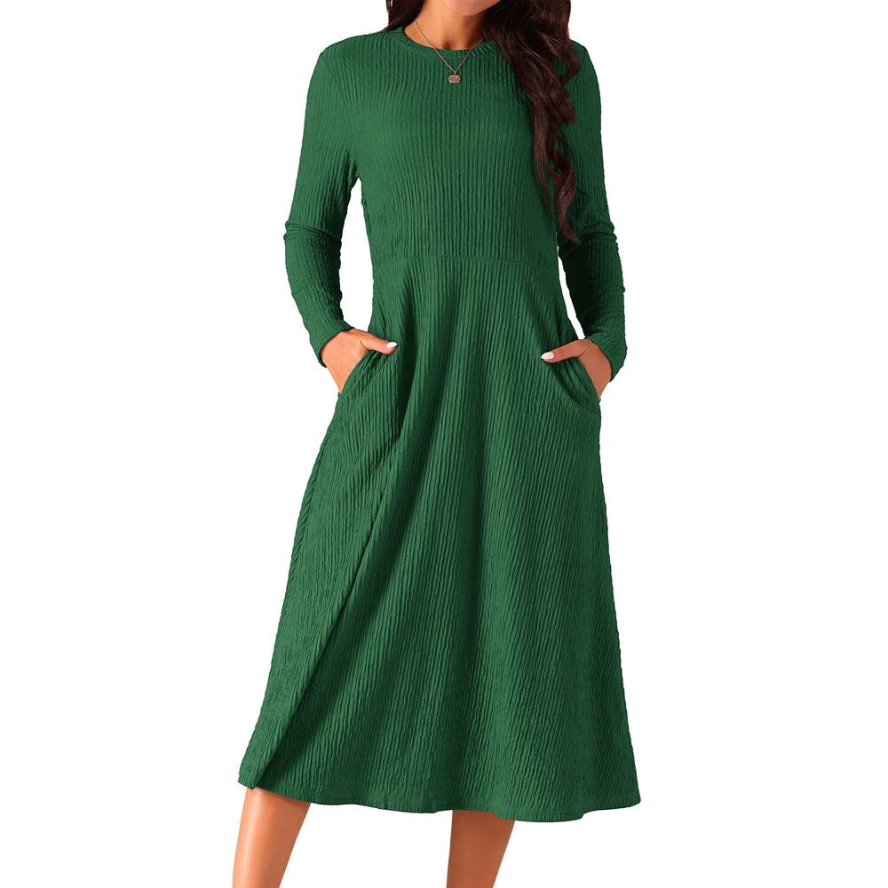 Женское весеннее повседневное трикотажное платье-миди трапециевидной формы с длинными рукавами и круглым вырезом Seta T, цвет Dark Green
Женское весеннее повседневное трикотажное платье-миди трапециевидной формы с длинными рукавами и круглым вырезом Seta T, цвет Dark Green