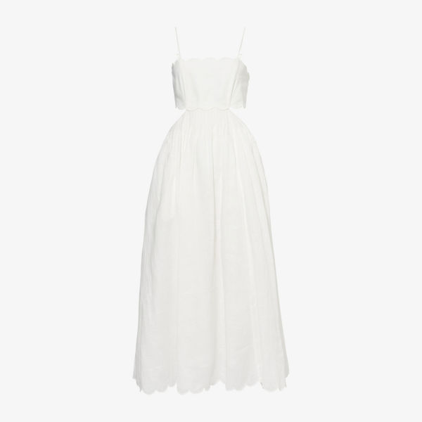 Платье миди Zimmermann Rhiannon из льна с волнистыми краями, белый
Платье миди Zimmermann Rhiannon из льна с волнистыми краями, белый