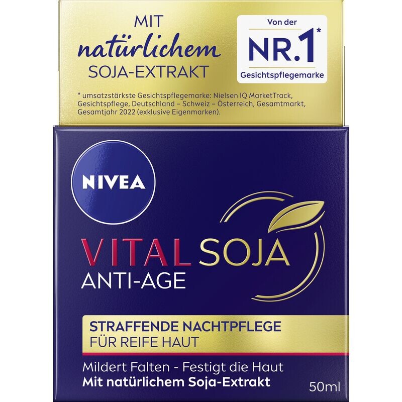 VITAL Soy Anti-Age Укрепляющий ночной уход NIVEA, 50 ml
VITAL Soy Anti-Age Укрепляющий ночной уход NIVEA, 50 ml