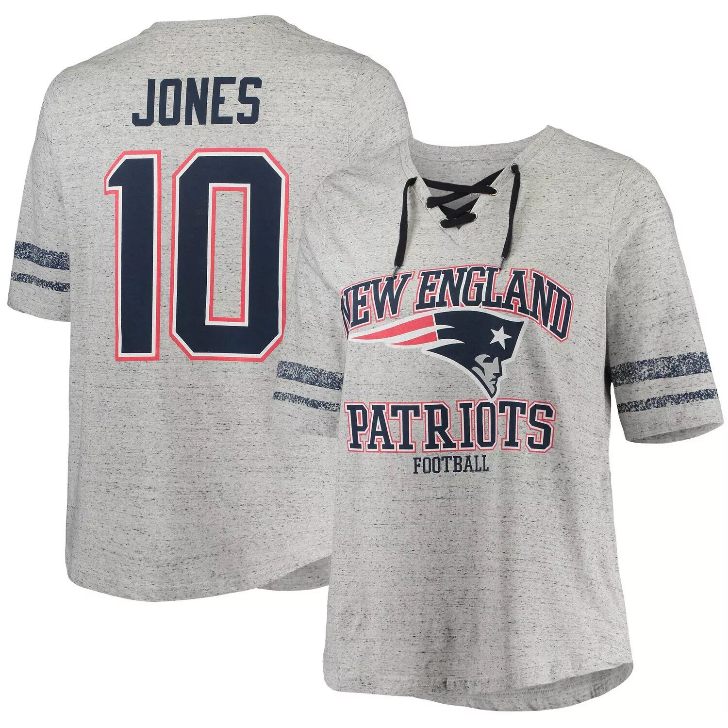 Мужская футболка Mac Jones Heathered Grey New England Patriots плюс размер на шнуровке с v-образным вырезом
Мужская футболка Mac Jones Heathered Grey New England Patriots плюс размер на шнуровке с v-образным вырезом