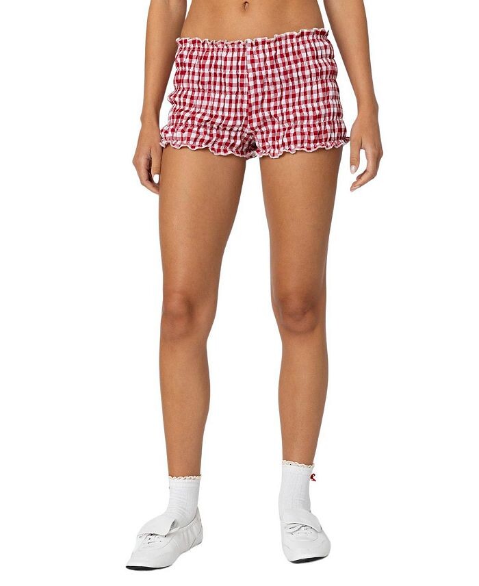 Шорты с эффектом потертости в мелкую клетку Edikted, красный
Шорты с эффектом потертости в мелкую клетку Edikted, красный