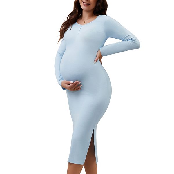 Женское платье для беременных с разрезом, длинным рукавом, воротником хенли и застежкой на пуговицы, облегающее, с ребристым трикотажем Inspire Chic, Blue
Женское платье для беременных с разрезом, длинным рукавом, воротником хенли и застежкой на пуговицы, облегающее, с ребристым трикотажем Inspire Chic, Blue