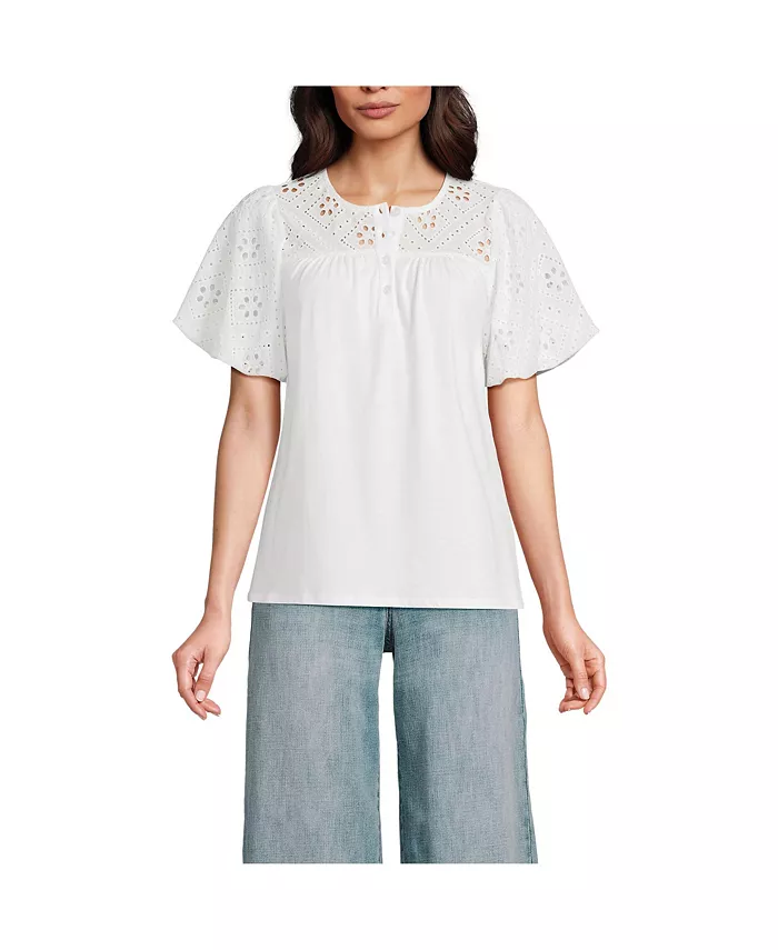 Женский топ с круглым вырезом и рукавами-буфами Lands' End, белый
Женский топ с круглым вырезом и рукавами-буфами Lands' End, белый