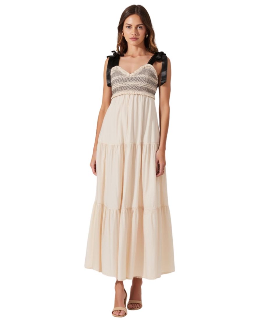 Женское длинное платье с кружевной отделкой и атласными бретелями-бантиками Modenaire, Cream
Женское длинное платье с кружевной отделкой и атласными бретелями-бантиками Modenaire, Cream