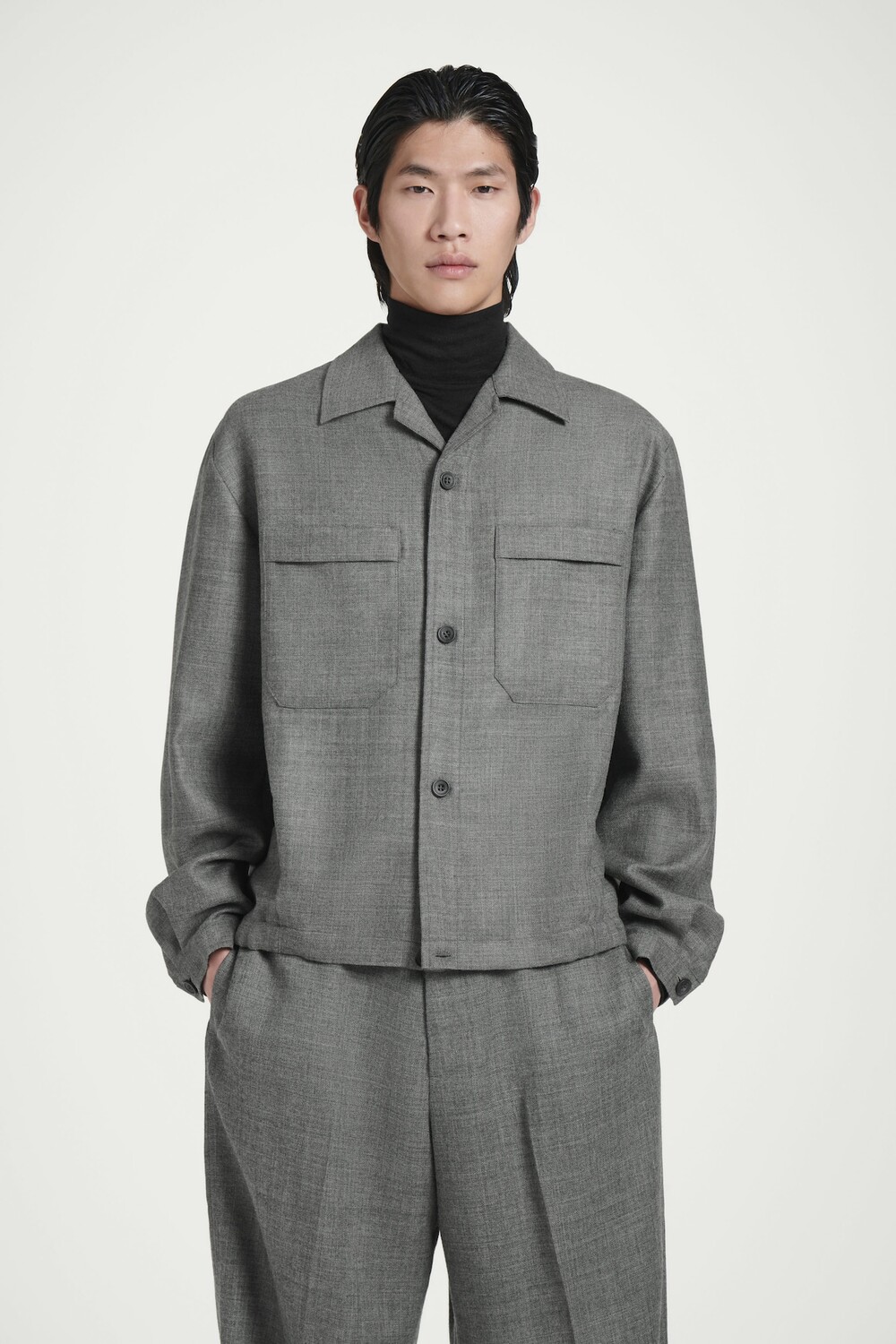 Шерстяная фланелевая верхняя рубашка COS, серый меланж 
Шерстяная фланелевая верхняя рубашка COS, серый меланж
